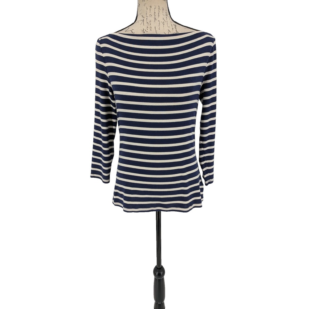 OLD NAVY CLASSIC TOP MED Cotton Blend Navy White Stripe Fisherman New England